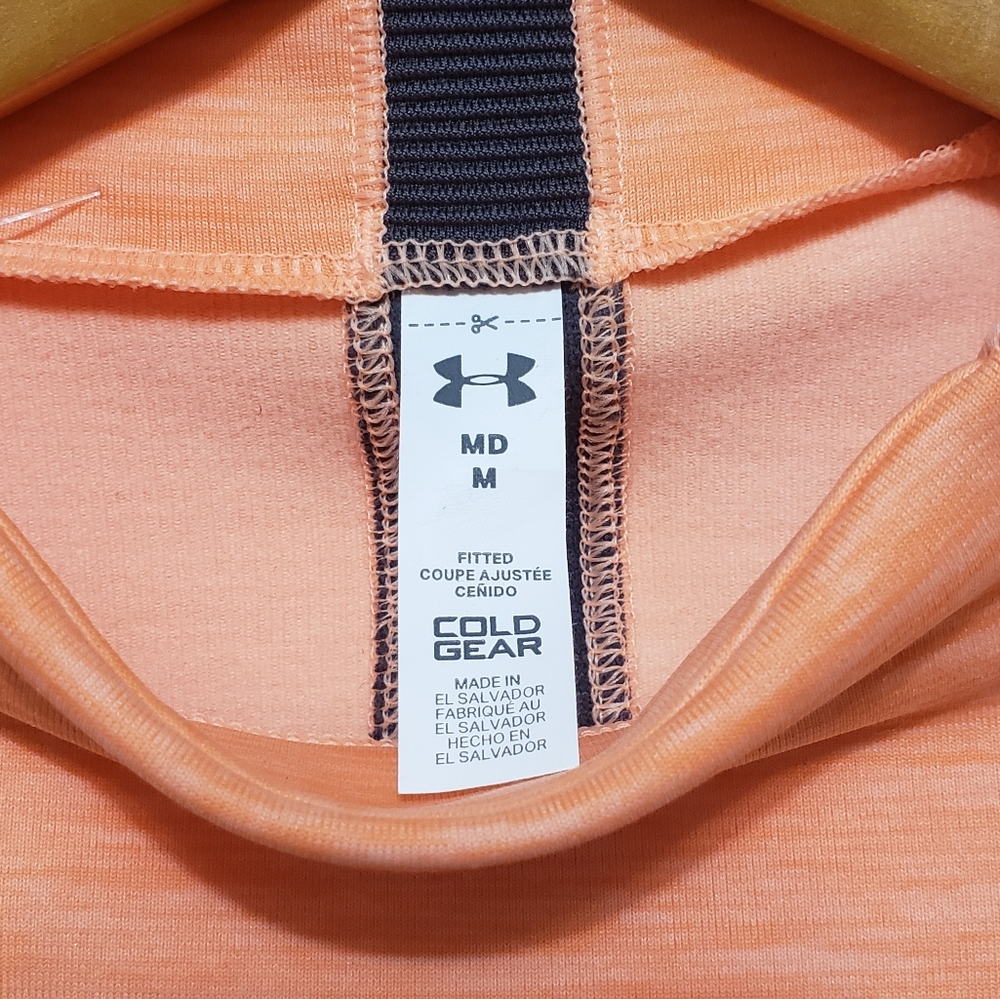 Underarmour Cold Gear Fitted Mock Neck Workout long sleeve coral orange t-shirt - Picture 3 of 7